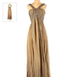 Silk Maxi dress in gold with embellished beading. Size 6